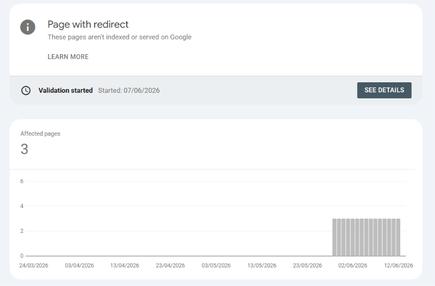 GSC Page with Redirect